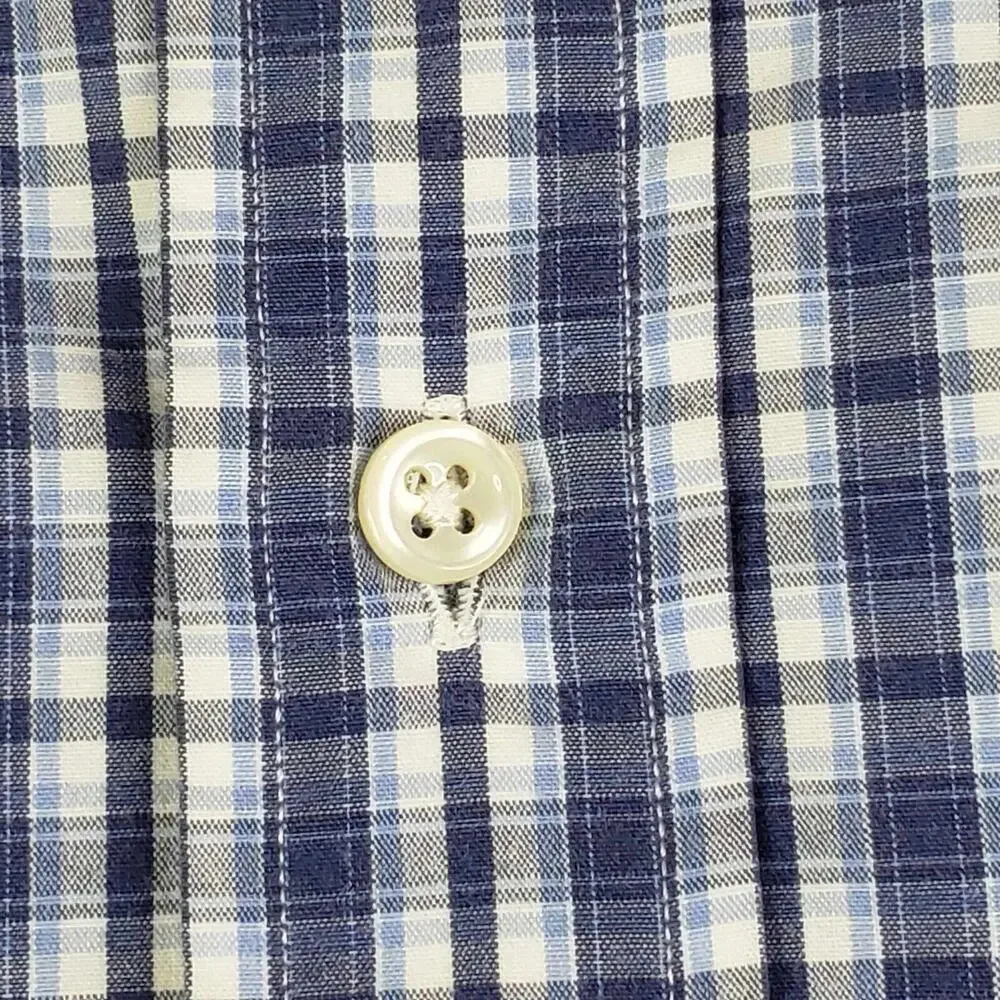 Polo Ralph Lauren Shirt Oxford Button Down SS Mens Size Medium Plaid Blake Blue